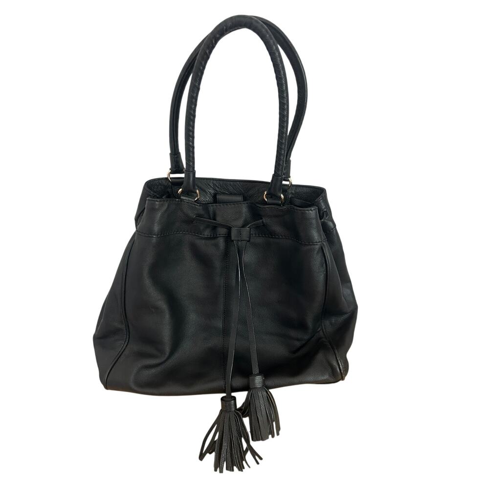 Cole Haan Black Genuine Leather Drawstring Bucket Bag – Women’s Shoulder Purse